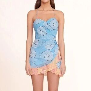 NWT Staud Naveah Ruched Polka Dot Ruffled Mini Dress